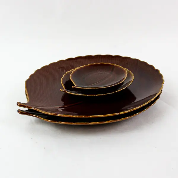4 Pc Brown Leaf Serving Platter Set 