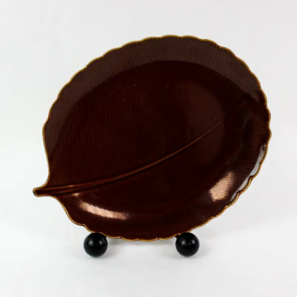 4 Pc Brown Leaf Serving Platter Set 