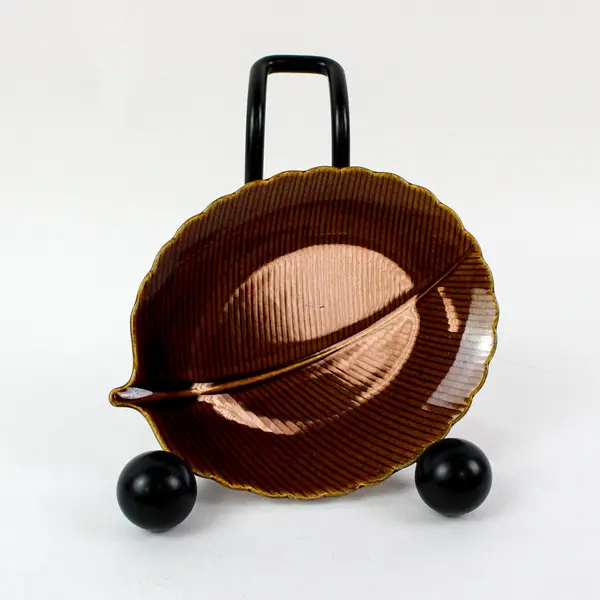 4 Pc Brown Leaf Serving Platter Set 