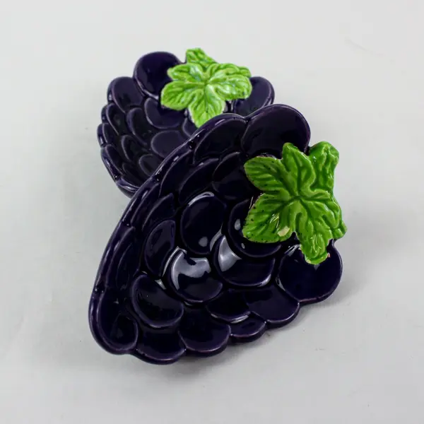 Set of 2 Purple Grape Cluster Ceramic Decorative Bowls