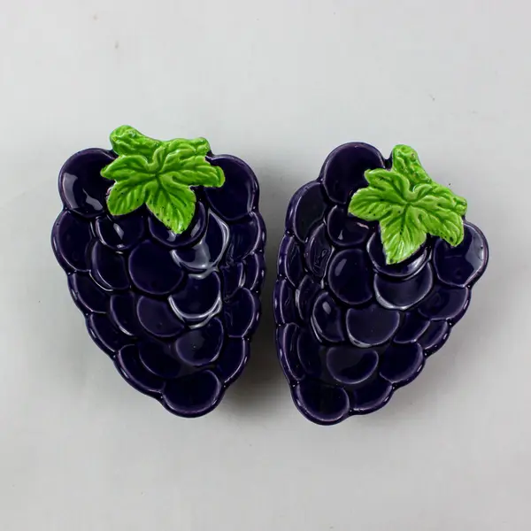Set of 2 Purple Grape Cluster Ceramic Decorative Bowls