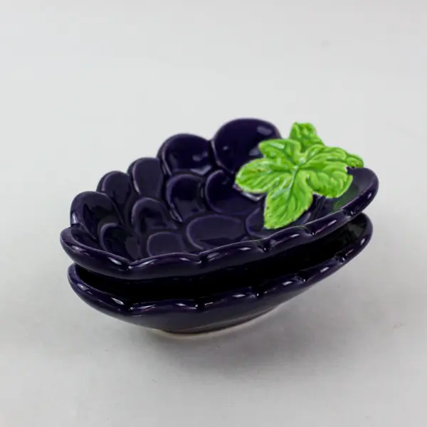 Set of 2 Purple Grape Cluster Ceramic Decorative Bowls