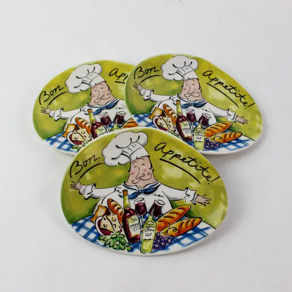 Mud Pie Bon Appetit Tracy Chef Flickinger Set of 3 Ceramic Plates