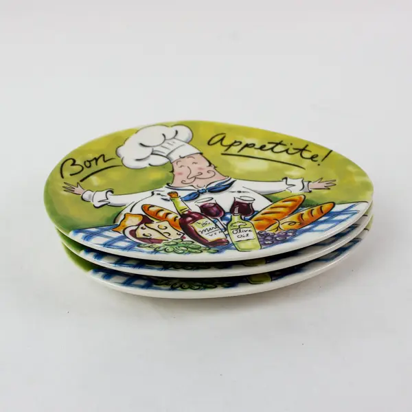 Mud Pie Bon Appetit Tracy Chef Flickinger Set of 3 Ceramic Plates