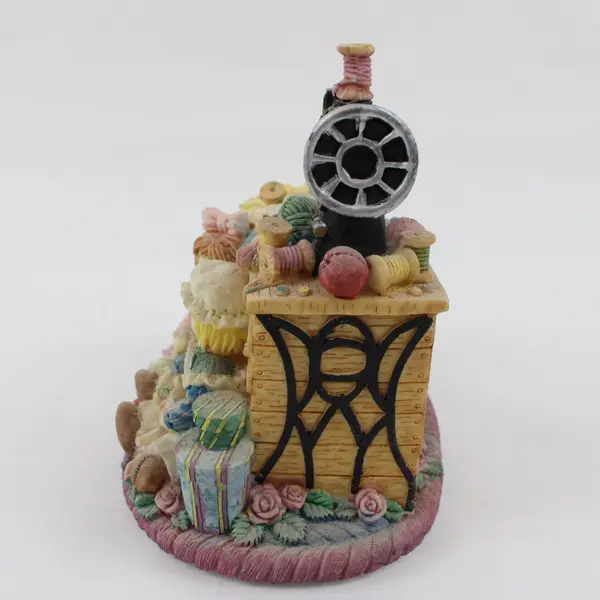 Sewing Machine Trinket Box Figurine Opens Two Seated Figures Floral