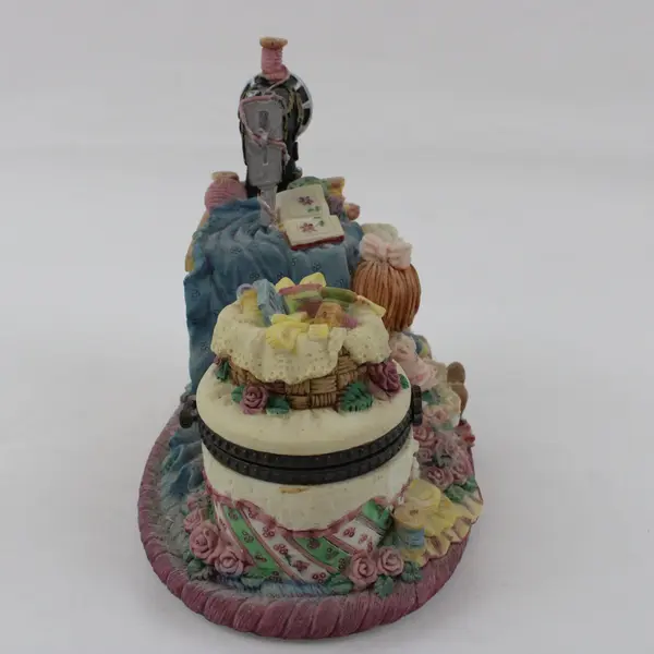 Sewing Machine Trinket Box Figurine Opens Two Seated Figures Floral