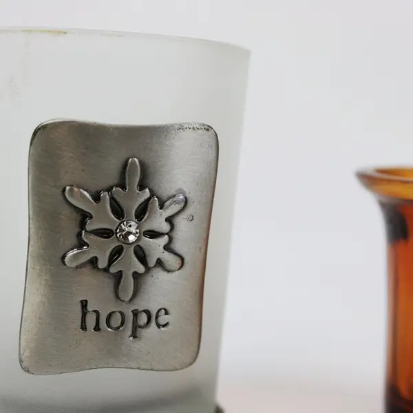 Lot of 2 Amber Frosted Snowflake Hope Votive Tealight Candle Holders
