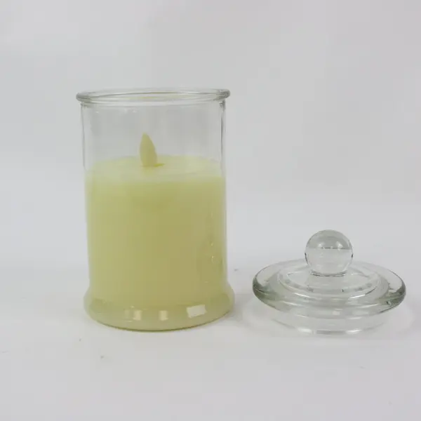 Luminara Flameless LED Candle Glass Jar Yellow Wax Glass Lid Knob