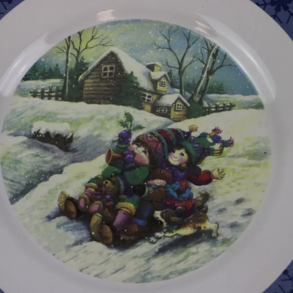 Jo-Ann Stores Winter Sledding Children Seasonal Decorative Plate