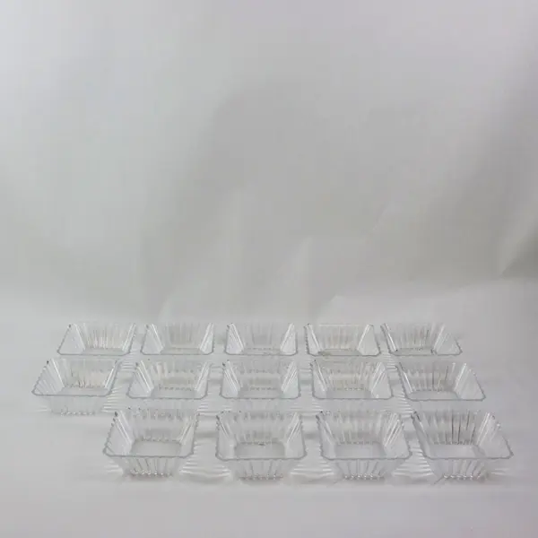 Set of 14 Clear Fluted Square Plastic Dessert Bowls 5.5"