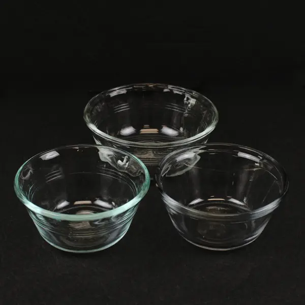 Lot of 3 Clear Glass Dessert Bowls 2 Pyrex 1 Anchor Hocking