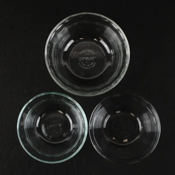 Lot of 3 Clear Glass Dessert Bowls 2 Pyrex 1 Anchor Hocking
