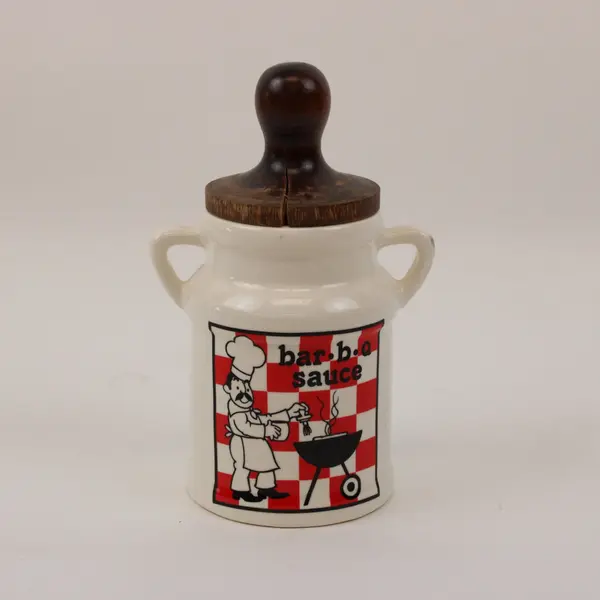 White Bar-B-Q Sauce Jar with Basting Brush Kitchen Serving Canister