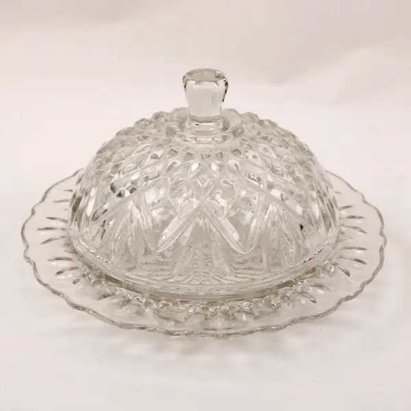 Vintage Anchor Hocking Prescut Pineapple Glass Covered Butter Cheese Dish