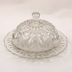 Vintage Anchor Hocking Prescut Pineapple Glass Covered Butter Cheese Dish