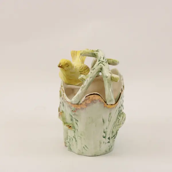 UCAGCO Ceramic Yellow Bird Basket Floral Scalloped Rim Handle