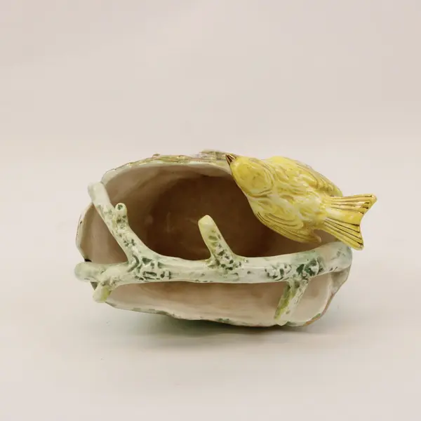 UCAGCO Ceramic Yellow Bird Basket Floral Scalloped Rim Handle