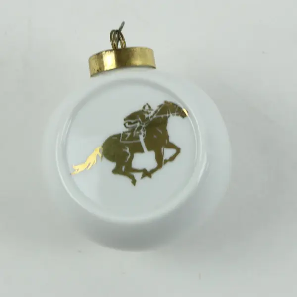 Vintage Kentucky Derby Museum Horse Jockey Christmas Ornament Round White