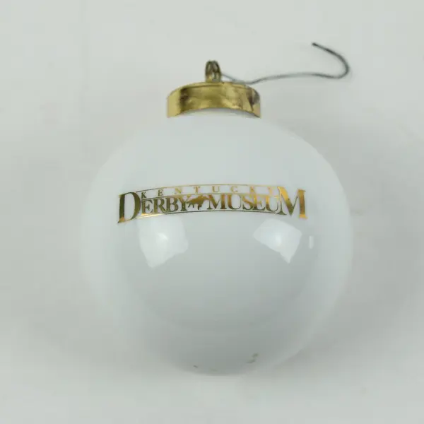 Vintage Kentucky Derby Museum Horse Jockey Christmas Ornament Round White