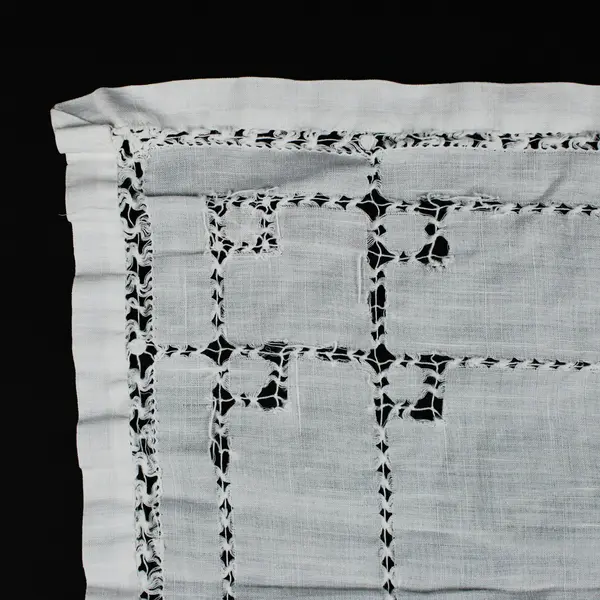 Vintage Cream Linen Embroidered Tablecloth