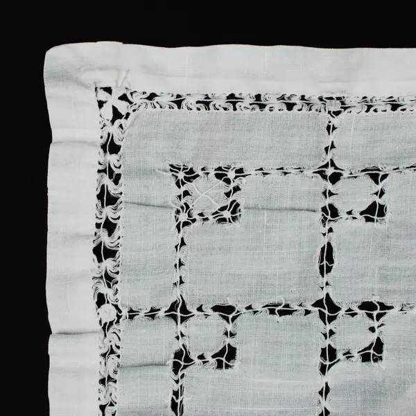 Vintage Cream Linen Embroidered Tablecloth