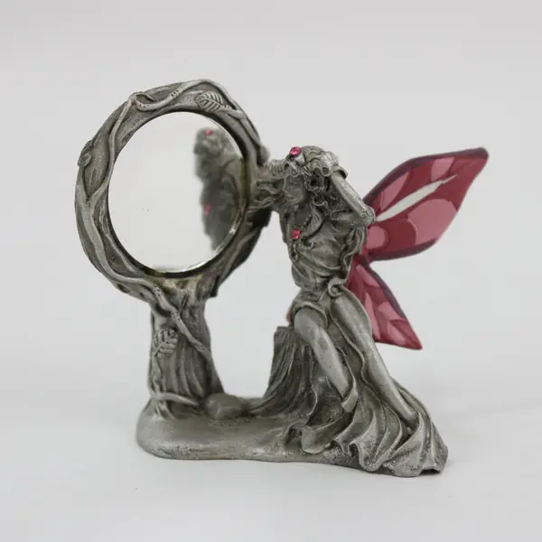 1992 Ridolfi Gallo Pewter Fairy Figurine with Mirror Pink Crystals 2.25in