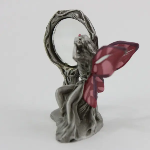 1992 Ridolfi Gallo Pewter Fairy Figurine with Mirror Pink Crystals 2.25in