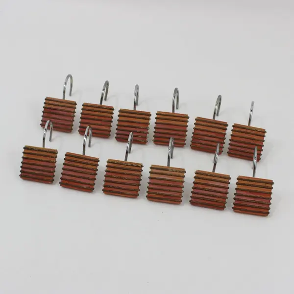 Set of 12 Rectangular Brown Ribbed Resin Shower Curtain Hooks