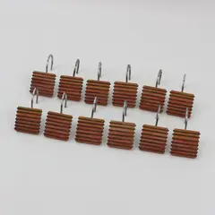 Set of 12 Rectangular Brown Ribbed Resin Shower Curtain Hooks