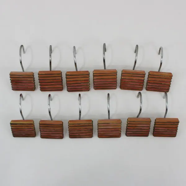 Set of 12 Rectangular Brown Ribbed Resin Shower Curtain Hooks