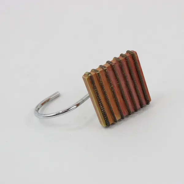Set of 12 Rectangular Brown Ribbed Resin Shower Curtain Hooks