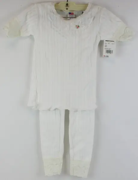 Mervyns Girls 3T White Ribbed Pointelle Short Sleeve Top & Leggings NWT