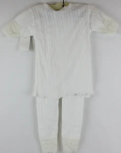 Mervyns Girls 3T White Ribbed Pointelle Short Sleeve Top & Leggings NWT