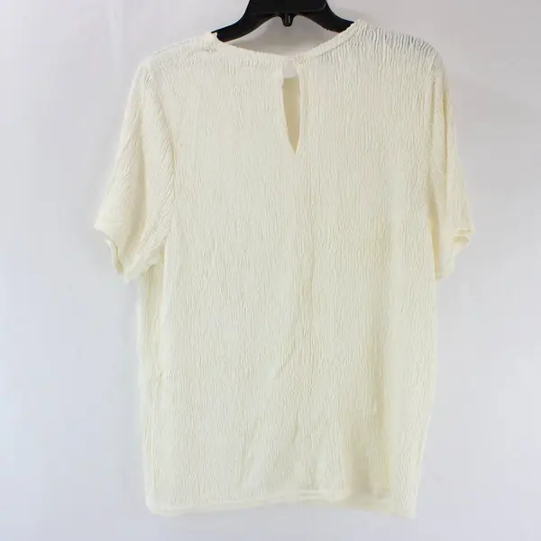 Dress Barn Women's XL Cream White Textured Blouse Short Sleeve Keyhole Back