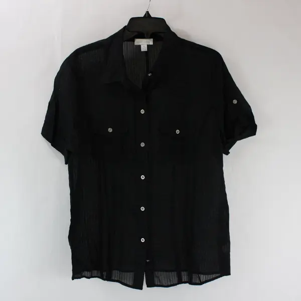 Charter Club Women's Black Sheer Striped Button Down Shirt Size 14