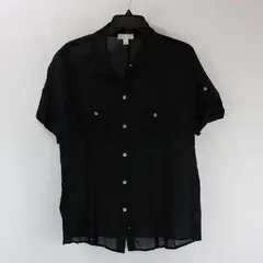 Charter Club Women's Black Sheer Striped Button Down Shirt Size 14