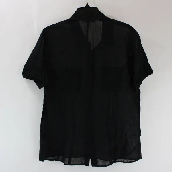 Charter Club Women's Black Sheer Striped Button Down Shirt Size 14