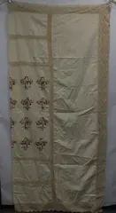 Hand Embroidered Lace Trim Tablecloth Floral Folk Motif Cream 39x39 