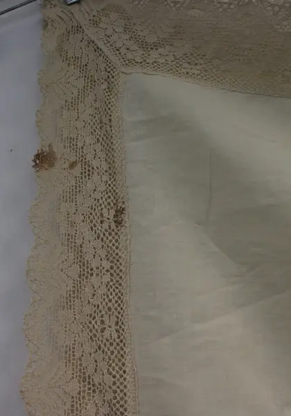 Hand Embroidered Lace Trim Tablecloth Floral Folk Motif Cream 39x39 