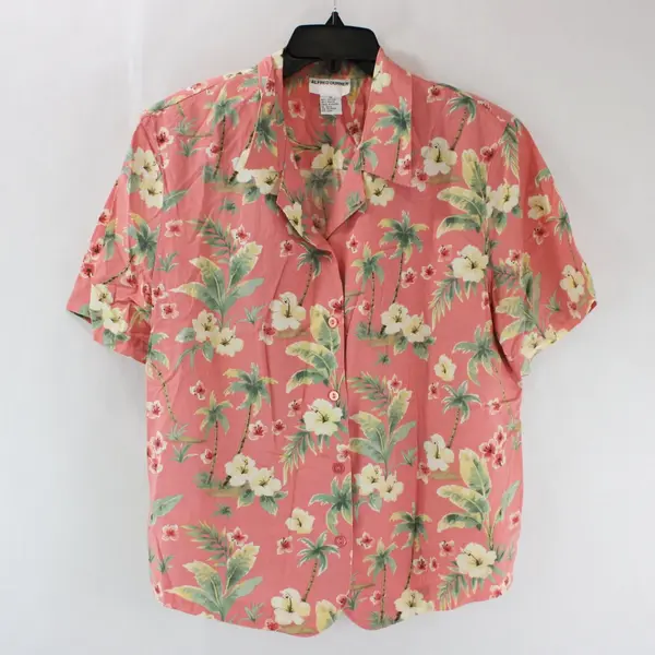 Alfred Dunner Women's Pink Tropical Print Button Front Shirt Size 16