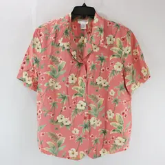 Alfred Dunner Women's Pink Tropical Print Button Front Shirt Size 16