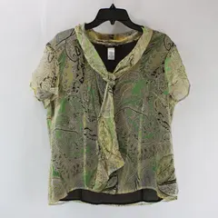 Jones New York Women's Silk Paisley Sheer Blouse Short Sleeve Size 14