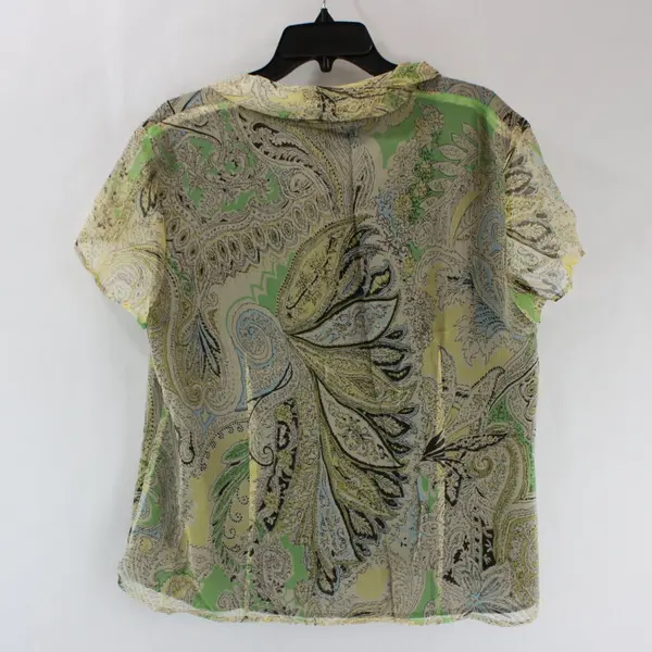 Jones New York Women's Silk Paisley Sheer Blouse Short Sleeve Size 14