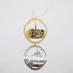 Williamsburg Virginia Metal Building Christmas Ornaments Pair Gold Silver