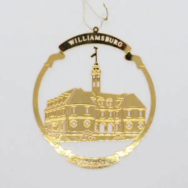 Williamsburg Virginia Metal Building Christmas Ornaments Pair Gold Silver