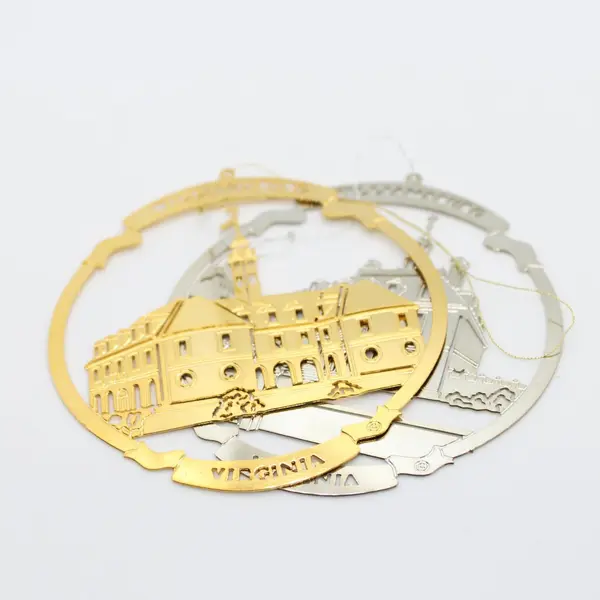 Williamsburg Virginia Metal Building Christmas Ornaments Pair Gold Silver