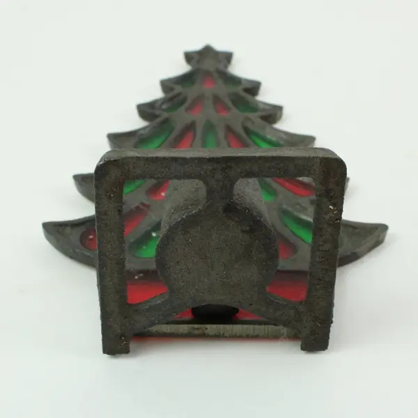 Vintage Cast Iron Stained Glass Christmas Tree Tea Light Holder