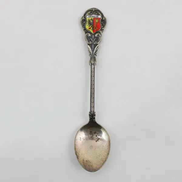 Vintage Geneva Switzerland 800 Silver Coat of Arms Souvenir Spoon 4in