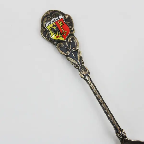 Vintage Geneva Switzerland 800 Silver Coat of Arms Souvenir Spoon 4in