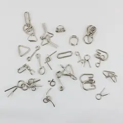 Lot of 30 Metal Wire Brain Teaser Puzzles Interlocking Disentanglement